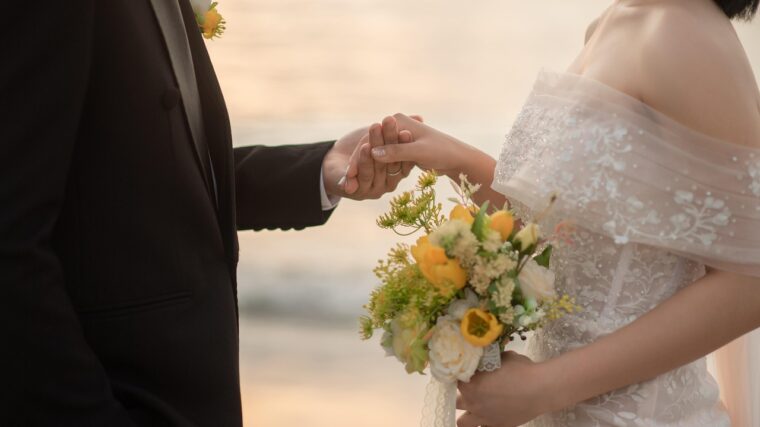wedding, beach, sea, together, romance, love, woman, nature, man