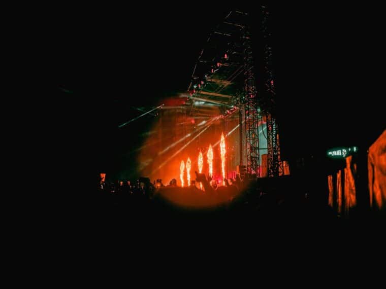 a stage with a crowd of people