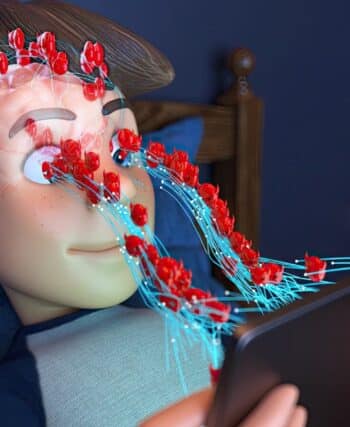 a person laying in a bed with a tablet