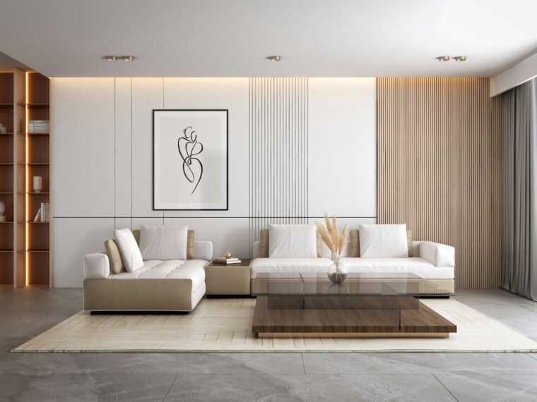 a room with a couch and a table