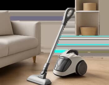 Mise en scène d’un aspirateur compact dans un intérieur élégant et épuré. L’image évoque la praticité, le gain de place et le confort du nettoyage quotidien.