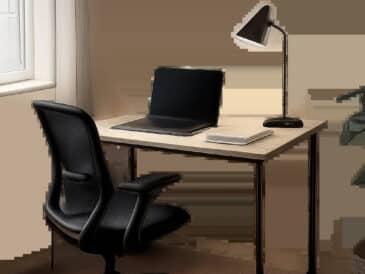 Un bureau compact de 100 cm aménagé dans un coin de pièce lumineux et fonctionnel. L’ensemble illustre une solution pratique et ergonomique pour la rentrée.
