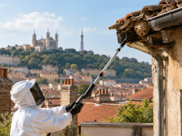 Destruction d'un nid de guêpes sous une toiture à Lyon en 2027